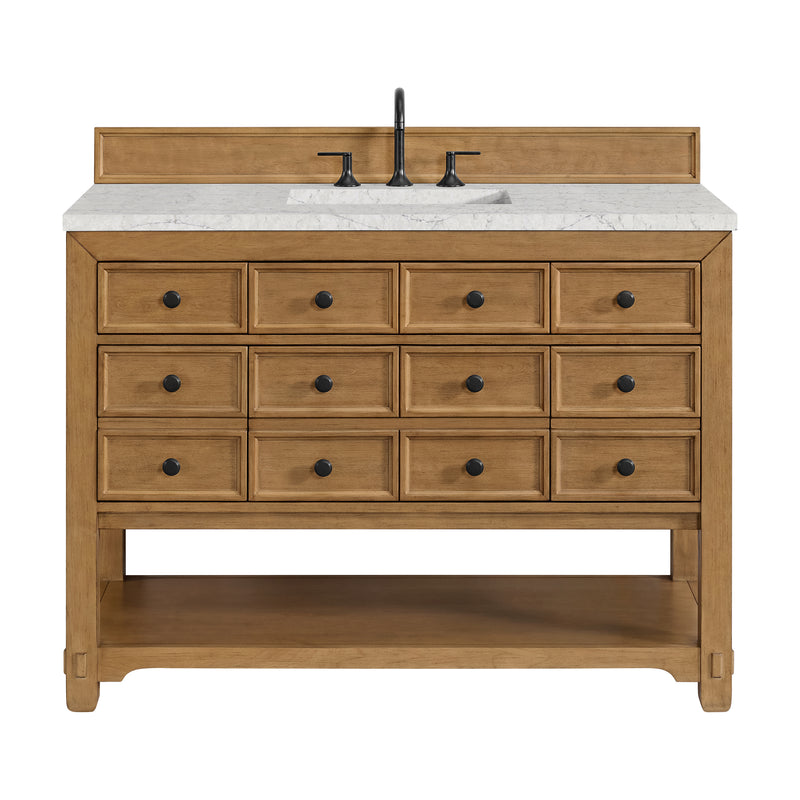 48" Malibu Single Bathroom Vanity, Amber Birch with Eternal Jasmine Pearl Top