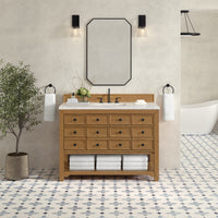 48" Malibu Single Bathroom Vanity, Amber Birch with Eternal Jasmine Pearl Top