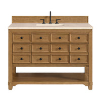 48" Malibu Single Bathroom Vanity, Amber Birch with Eternal Marfil Top