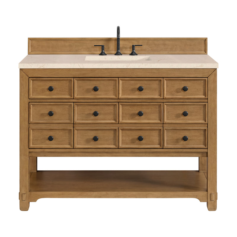 48" Malibu Single Bathroom Vanity, Amber Birch with Eternal Marfil Top