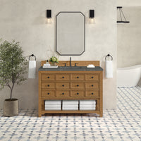 48" Malibu Single Bathroom Vanity, Amber Birch with Parisien Bleu Top