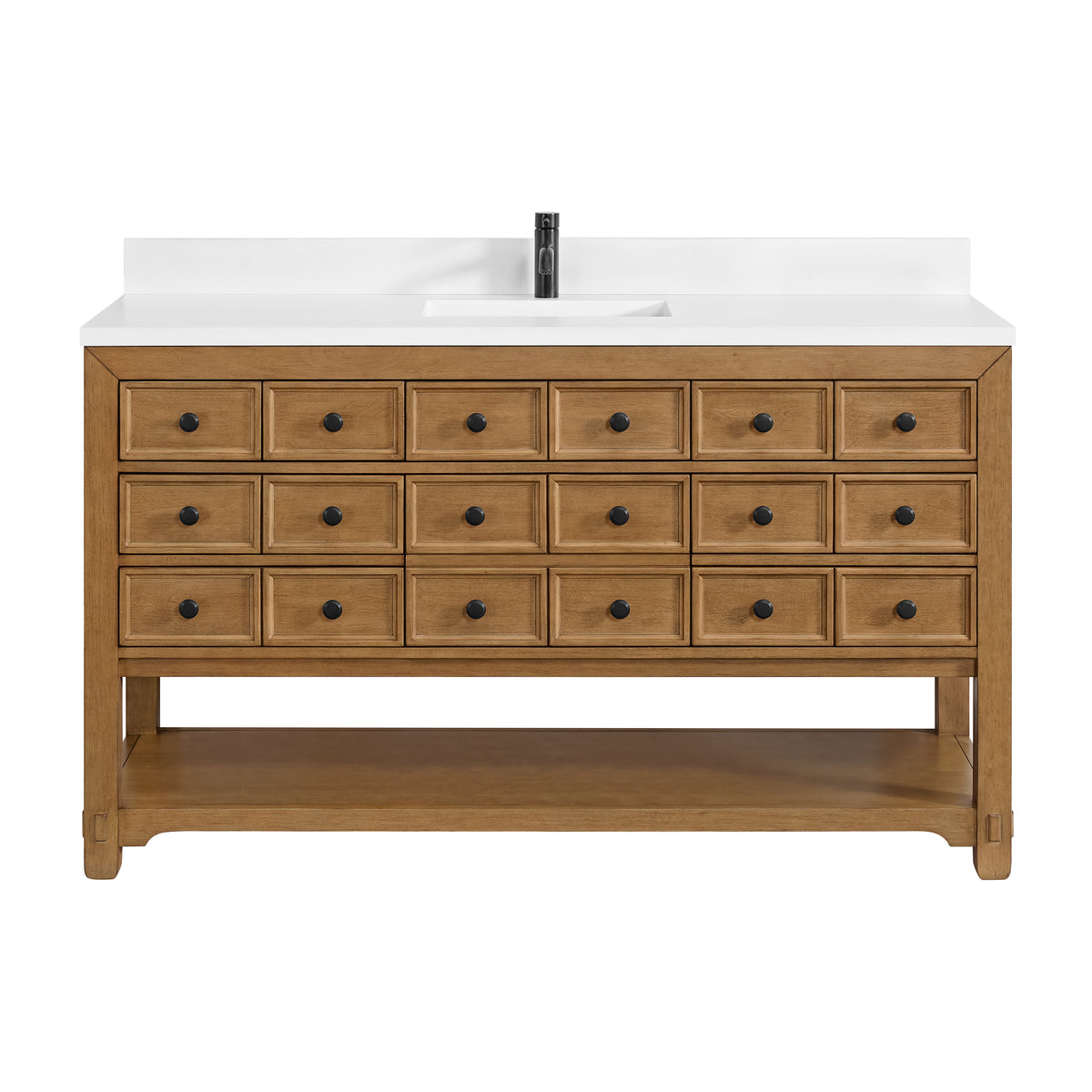 60" Malibu Single Bathroom Vanity, Amber Birch with Single-Hole White Zeus Top