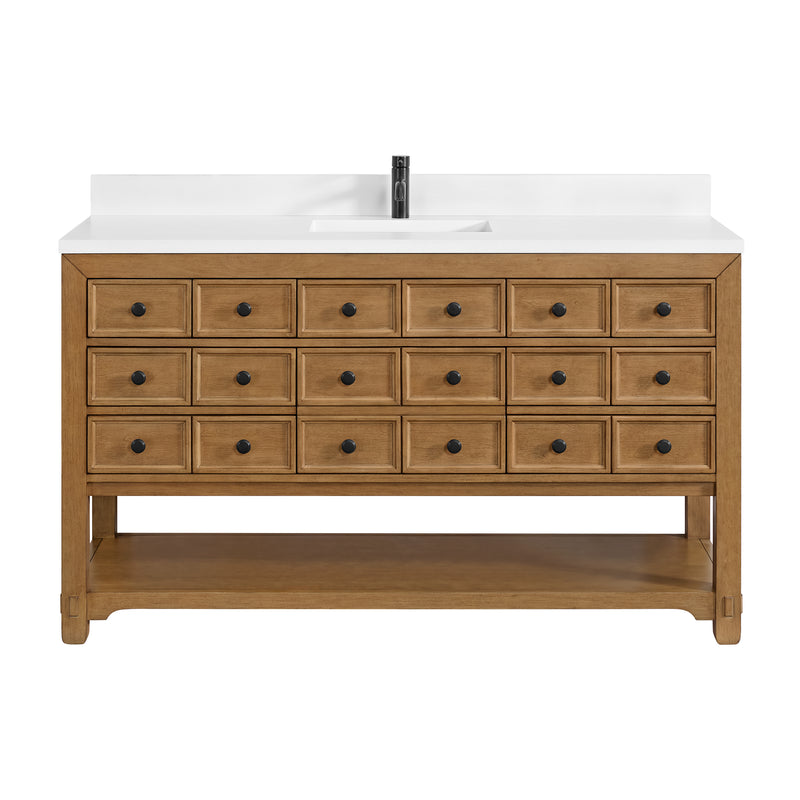 60" Malibu Single Bathroom Vanity, Amber Birch with Single-Hole White Zeus Top