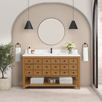 60" Malibu Single Bathroom Vanity, Amber Birch with Single-Hole White Zeus Top