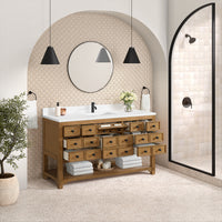 60" Malibu Single Bathroom Vanity, Amber Birch with Single-Hole White Zeus Top