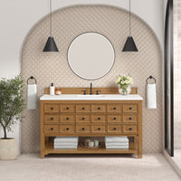 60" Malibu Single Bathroom Vanity, Amber Birch with White Zeus Top