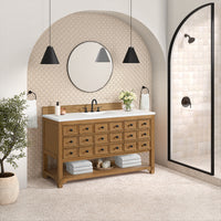 60" Malibu Single Bathroom Vanity, Amber Birch with White Zeus Top