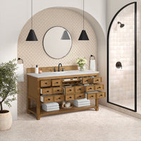 60" Malibu Single Bathroom Vanity, Amber Birch with Arctic Fall Solid Surface Top