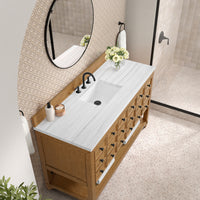 60" Malibu Single Bathroom Vanity, Amber Birch with Arctic Fall Solid Surface Top