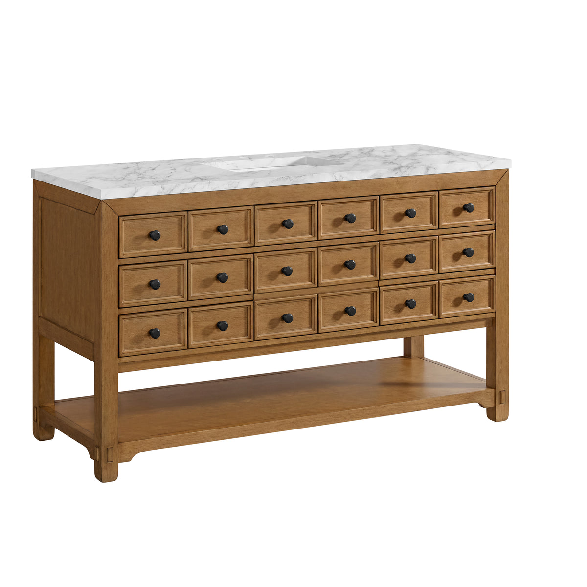 60" Malibu Single Bathroom Vanity, Amber Birch with Carrara Marble Top