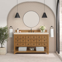 60" Malibu Single Bathroom Vanity, Amber Birch with Eternal Marfil Top