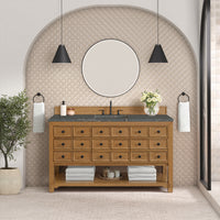 60" Malibu Single Bathroom Vanity, Amber Birch with Parisien Bleu Top