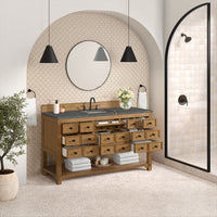 60" Malibu Single Bathroom Vanity, Amber Birch with Parisien Bleu Top