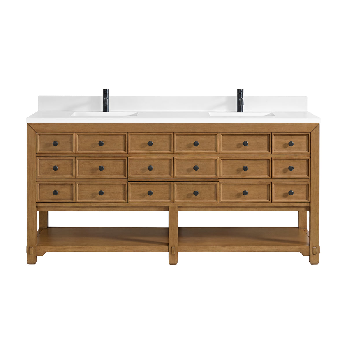 72" Malibu Double Bathroom Vanity, Amber Birch with Single-Hole White Zeus Top