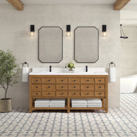 72" Malibu Double Bathroom Vanity, Amber Birch with Single-Hole White Zeus Top