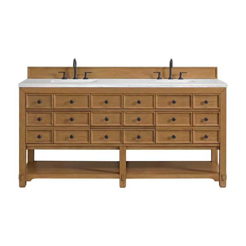 72" Malibu Double Bathroom Vanity, Amber Birch with Arctic Fall Solid Surface Top