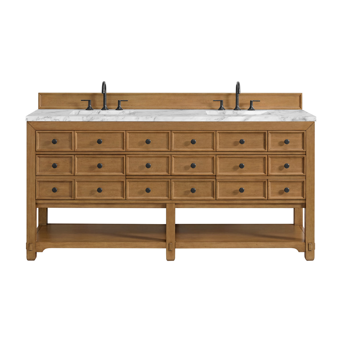 72" Malibu Double Bathroom Vanity, Amber Birch with Carrara Marble Top