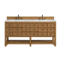 72" Malibu Double Bathroom Vanity, Amber Birch with Carrara Marble Top