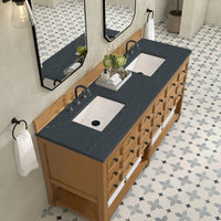 72" Malibu Double Bathroom Vanity, Amber Birch with Charcoal Soapstone Top