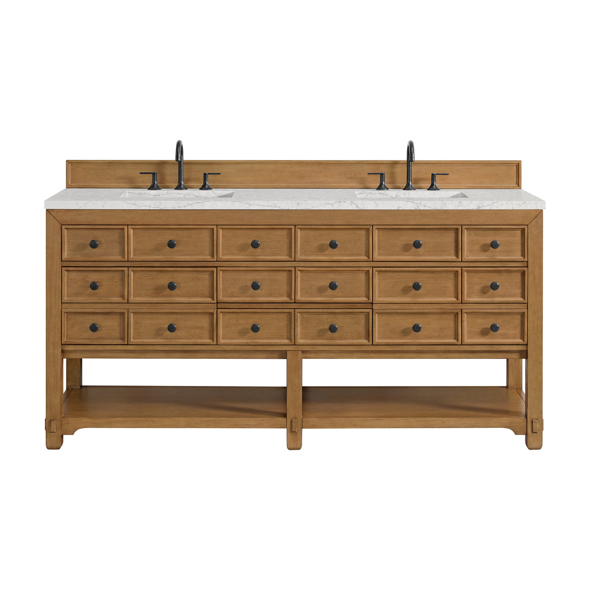 72" Malibu Double Bathroom Vanity, Amber Birch with Eternal Jasmine Pearl Top