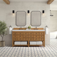 72" Malibu Double Bathroom Vanity, Amber Birch with Eternal Jasmine Pearl Top