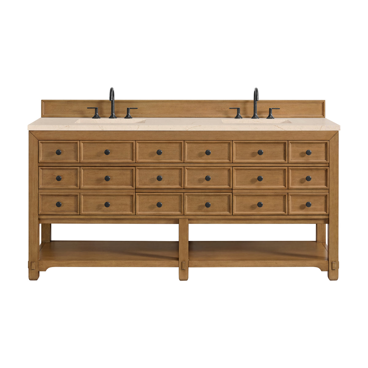 72" Malibu Double Bathroom Vanity, Amber Birch with Eternal Marfil Top