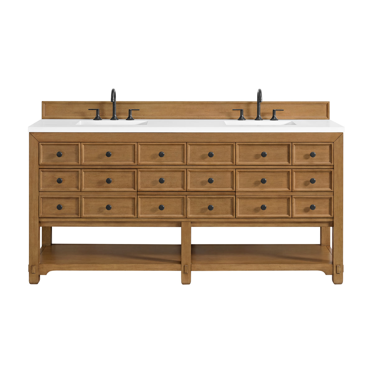 72" Malibu Double Bathroom Vanity, Amber Birch with White Zeus Top