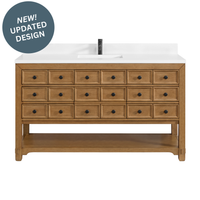 60" Malibu Single Bathroom Vanity, Amber Birch with Single-Hole White Zeus Top