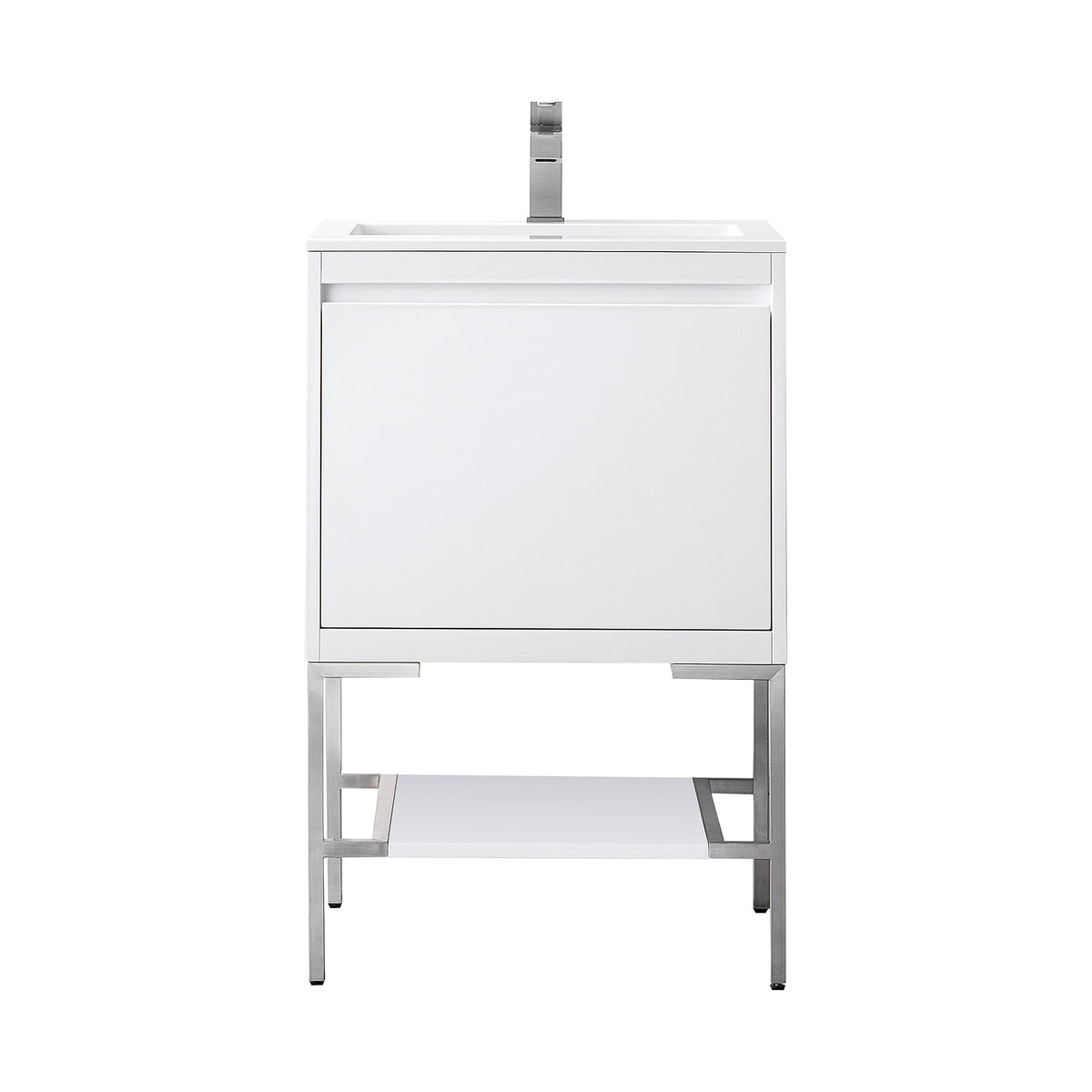 23.6" Mantova Single Bathroom Vanity, Glossy White w/ Brushed Nickel Base