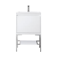 23.6" Mantova Single Bathroom Vanity, Glossy White w/ Brushed Nickel Base