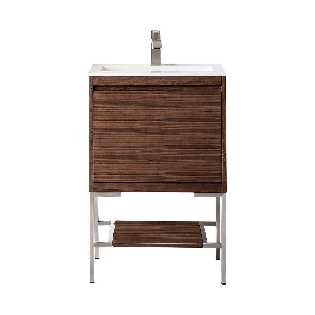 23.6" Mantova Single Bathroom Vanity, Mid-Century Walnut w/ Brushed Nickel Base