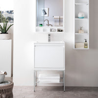 23.6" Mantova Single Bathroom Vanity, Glossy White w/ Brushed Nickel Base