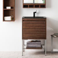 23.6" Mantova Single Bathroom Vanity, Mid-Century Walnut w/ Brushed Nickel Base