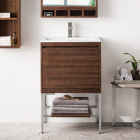 23.6" Mantova Single Bathroom Vanity, Mid-Century Walnut w/ Brushed Nickel Base