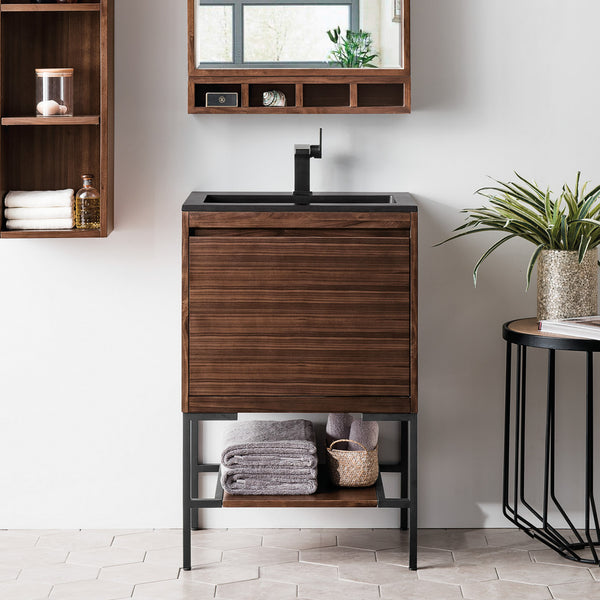 23.6" Mantova Single Bathroom Vanity, Mid-Century Walnut w/ Matte Black Base