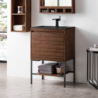 23.6" Mantova Single Bathroom Vanity, Mid-Century Walnut w/ Matte Black Base