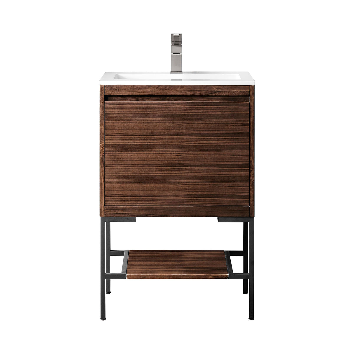 23.6" Mantova Single Bathroom Vanity, Mid-Century Walnut w/ Matte Black Base