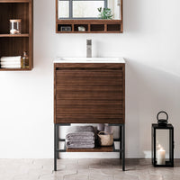 23.6" Mantova Single Bathroom Vanity, Mid-Century Walnut w/ Matte Black Base