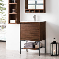 23.6" Mantova Single Bathroom Vanity, Mid-Century Walnut w/ Matte Black Base