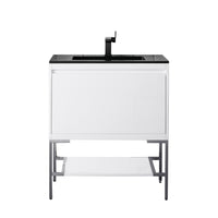 31.5" Mantova Single Bathroom Vanity, Glossy White w/ Brushed Nickel Base