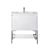 31.5" Mantova Single Bathroom Vanity, Glossy White w/ Brushed Nickel Base