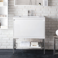 31.5" Mantova Single Bathroom Vanity, Glossy White w/ Brushed Nickel Base