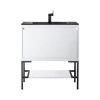 31.5" Mantova Single Bathroom Vanity, Glossy White w/ Matte Black Base