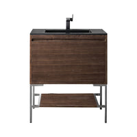 31.5" Mantova Single Bathroom Vanity, Mid-Century Walnut w/ Brushed Nickel Base