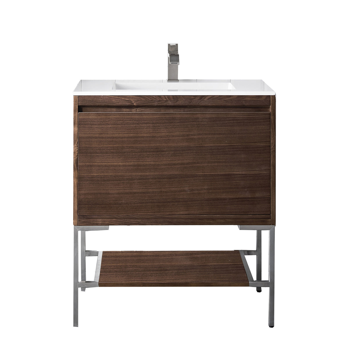 31.5" Mantova Single Bathroom Vanity, Mid-Century Walnut w/ Brushed Nickel Base