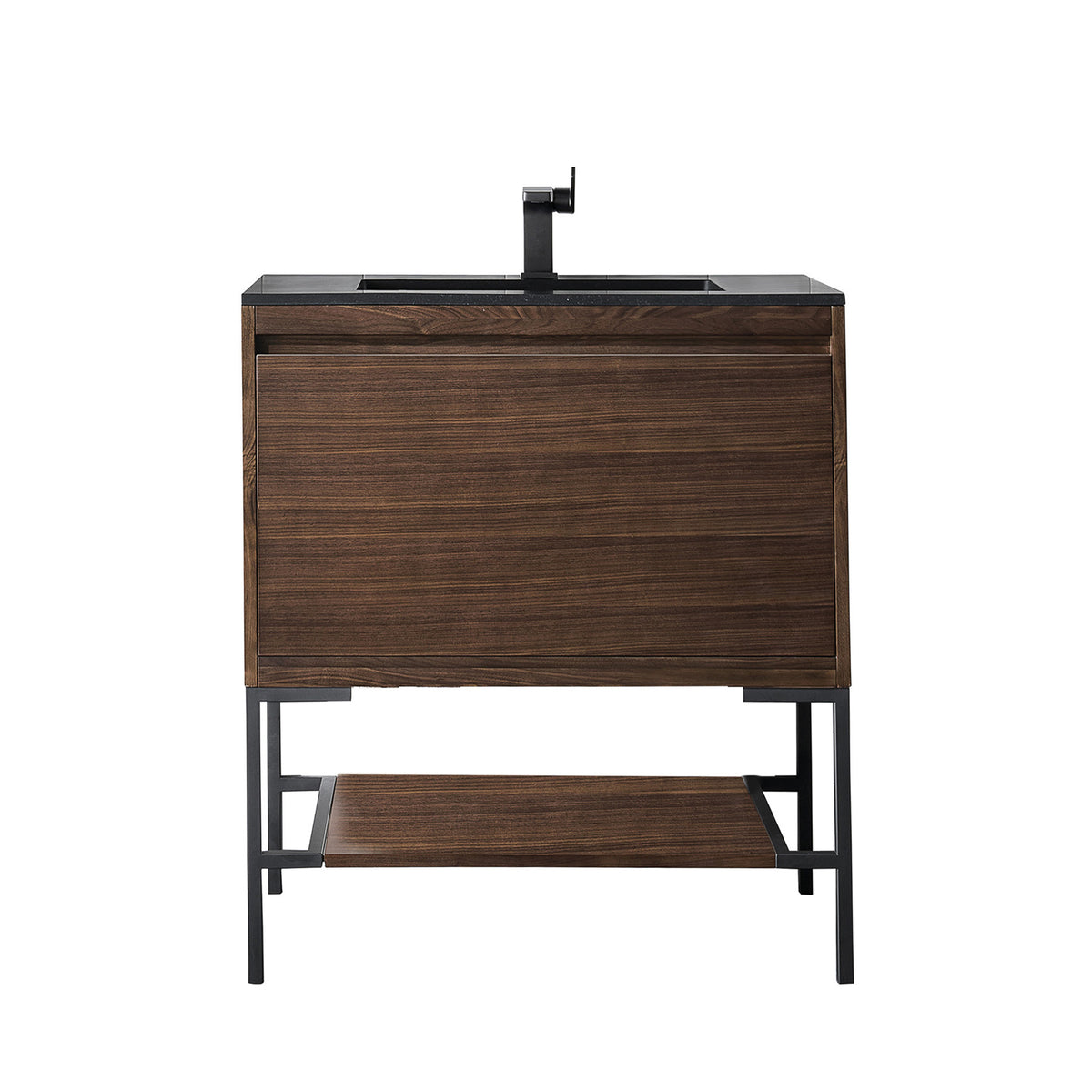 31.5" Mantova Single Bathroom Vanity, Mid-Century Walnut w/ Matte Black Base