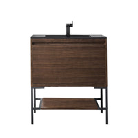 31.5" Mantova Single Bathroom Vanity, Mid-Century Walnut w/ Matte Black Base