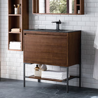 31.5" Mantova Single Bathroom Vanity, Mid-Century Walnut w/ Matte Black Base