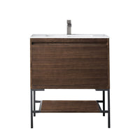 31.5" Mantova Single Bathroom Vanity, Mid-Century Walnut w/ Matte Black Base