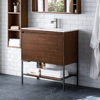 31.5" Mantova Single Bathroom Vanity, Mid-Century Walnut w/ Matte Black Base